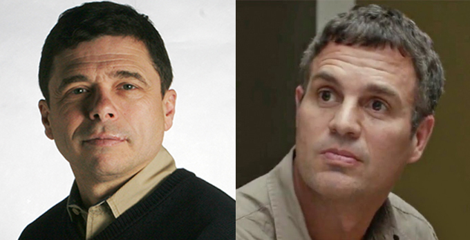 Boston Globe reporter Michael Rezendes (L) and actor Mark Ruffalo Susan Chalifoux/Globe Staff Photo