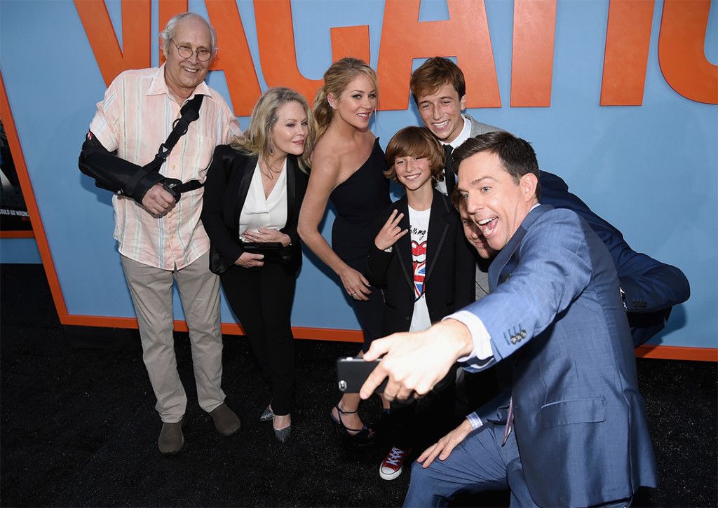 Two generations of Griswolds hit the red carpet Monday for the Los Angeles premiere of "Vacation" with Chevy Chase, Beverly D'Angelo, Christina Applegate, Steele Stebbins, Skyler Gisondo and selfie-taker Ed Helms.