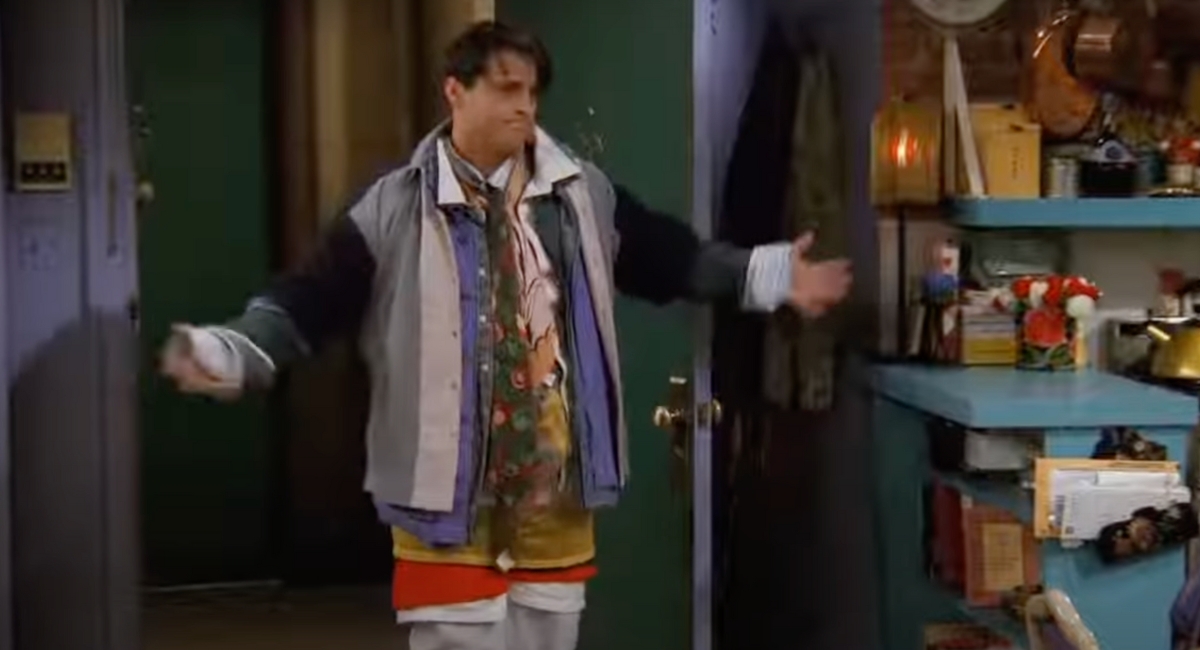 Joey wears all of Chandler's clothes
