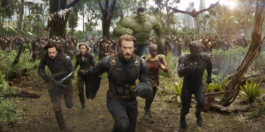 Sebastian Stan, Scarlett Johansson, Chris Evans, Mark Ruffalo, Danai Gurira, and Chadwick Boseman in 'Avengers: Infinity War'