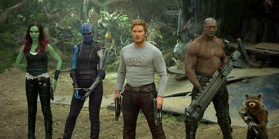 Zoe Saldana, Karen Gillen, Chris Pratt, Dave Bautista and Bradley Cooper in 'Guardians of the Galaxy, Vol. 2'