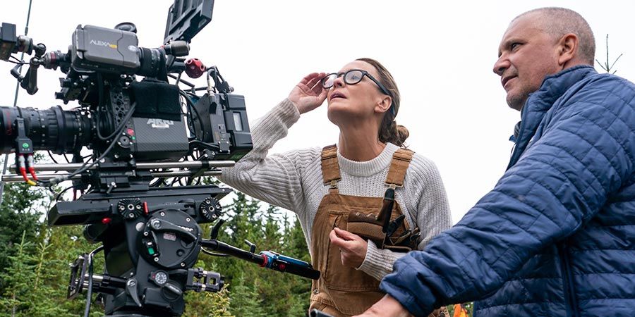 Director Robin Wright and cinematographer Bobby Bukowski on the set of 'Land'