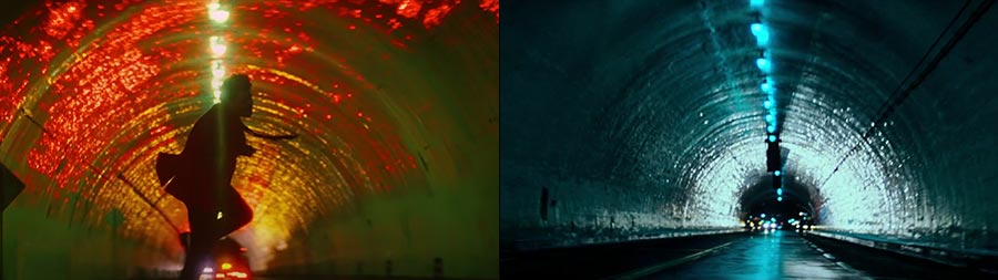 "Blinding Lights" (left) and 'Blade Runner' (right)