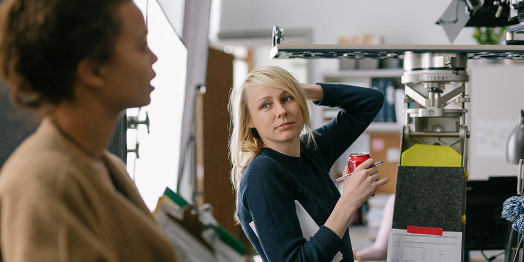 Director/writer Kitty Green on the set of 'The Assistant'