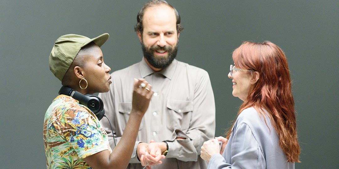 Janicza Bravo (left) on the set of Lemon. (Photo courtesy Magnolia Pictures)