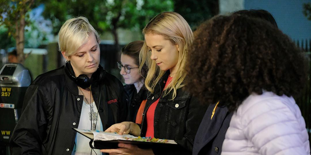 Kimmy Gatewood and Iliza Shlesinger on the set of 'Good on Paper'