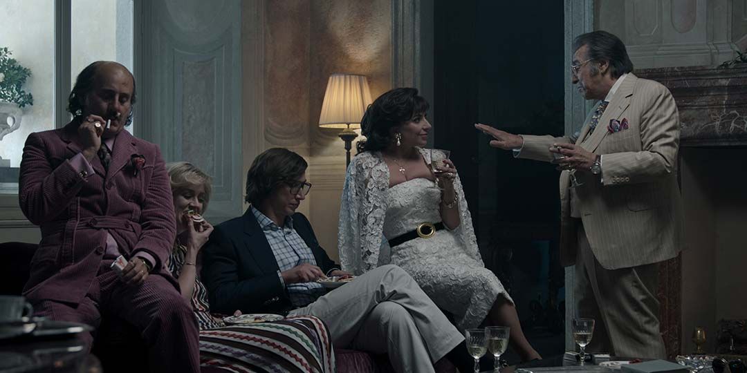 (L to R) Jared Leto, Florence Andrews, Adam Driver, Lady Gaga, and Al Pacino in 'House of Gucci'