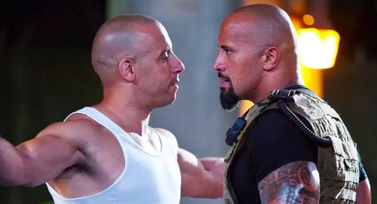 Vin Diesel e Dwayne Johnson em 'Fast Five' dirigido por Justin Lin.