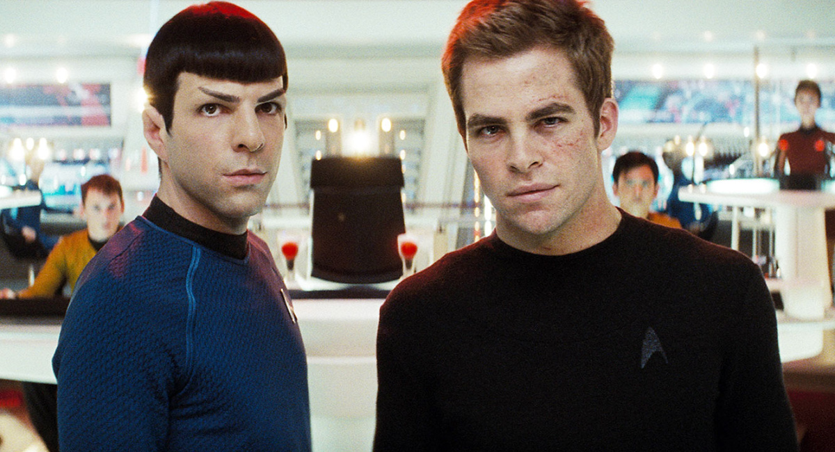 (L to R) Zachary Quinto and Chris Pine in 'Star Trek' (2009). Courtesy of Paramount Pictures.