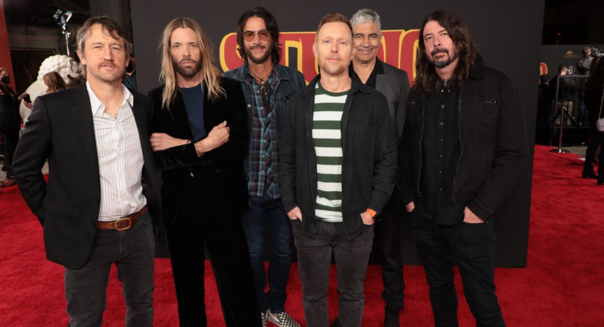 (L to R) Chris Shiflett, Taylor Hawkins, Rami Jaffee, Nate Mendel, Pat Smear, and Dave Grohl of Foo Fighters at the World Premiere of 'Studio 666.'