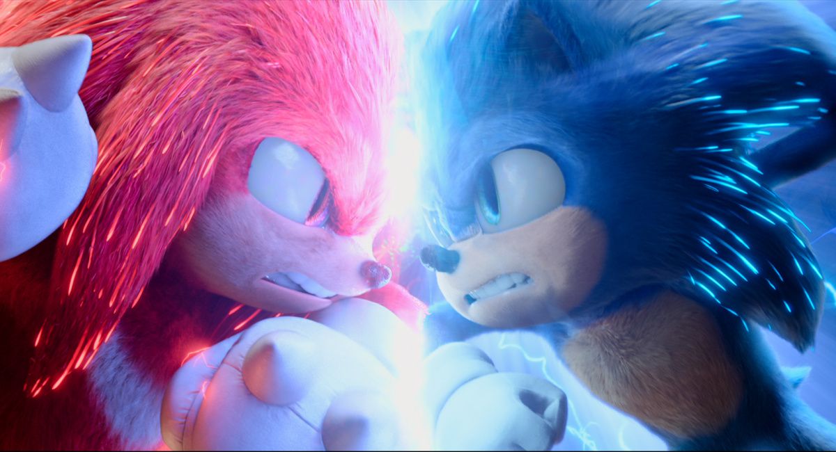 (L to R) Knuckles (Idris Elba) and Sonic (Ben Schwartz) in 'Sonic The Hedgehog 2' from Paramount Pictures and Sega.