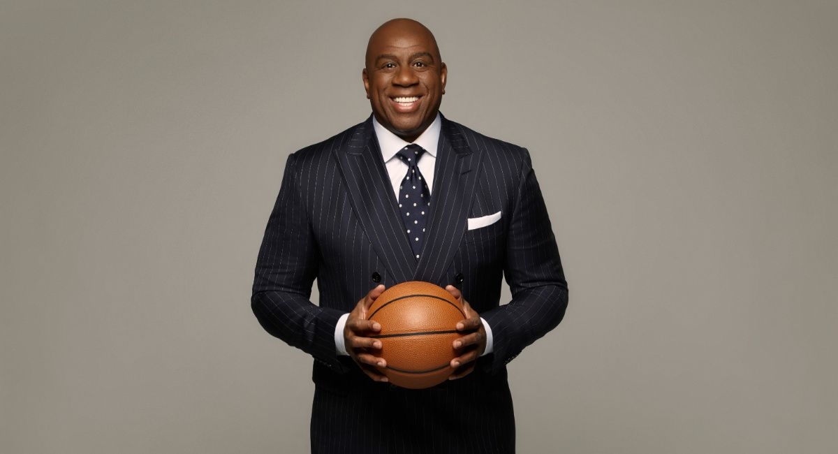 Magic Johnson with basketball