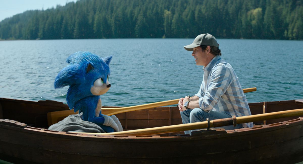 Sonic and James Marsden in a boat