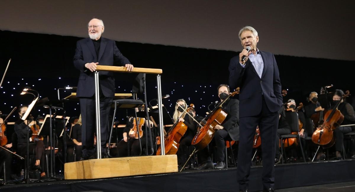 Composer John Williams and Harrison Ford at Star Wars Celebration 2022.