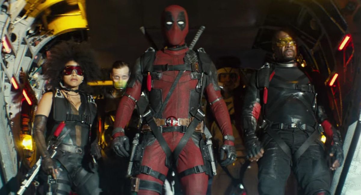 Zazie Beetz, Bill Skarsgård, Ryan Reynolds, Lewis Tan, and Terry Crews in 'Deadpool 2.'