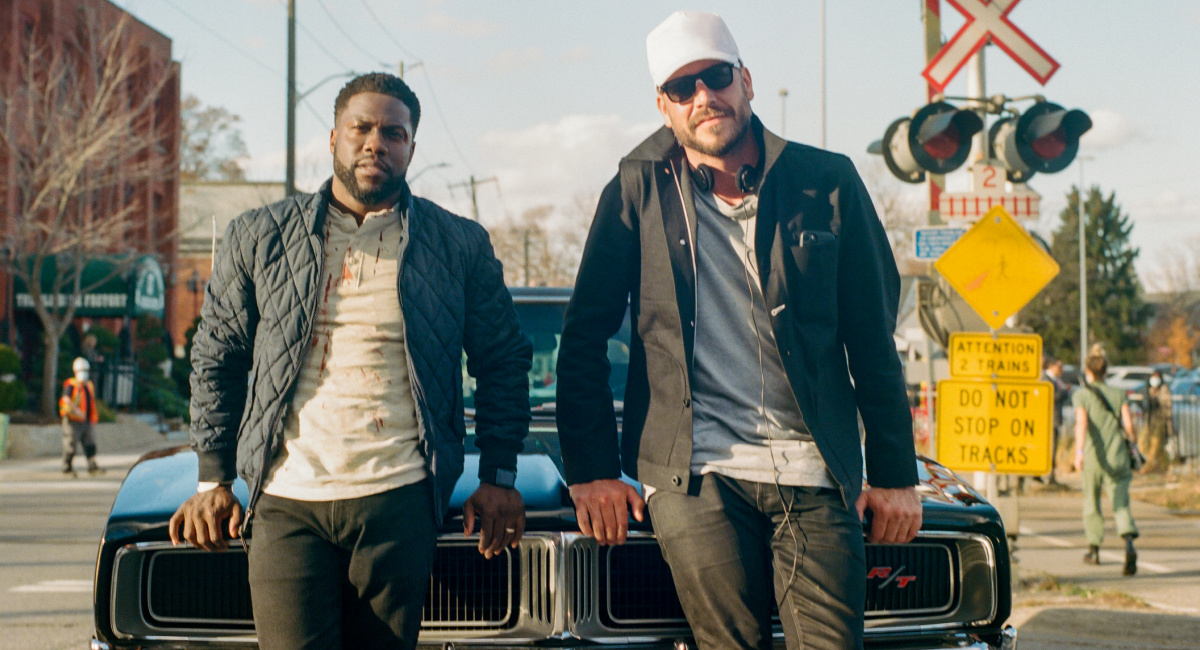 Kevin Hart and Director Patrick Hughes during the filming of 'The Man From Toronto.'