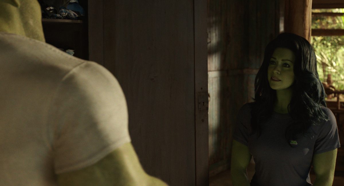 Mark Ruffalo as Smart Hulk / Bruce Banner and Tatiana Maslany as Jennifer "Jen" Walters/She-Hulk in Marvel Studios' 'She-Hulk: Attorney at Law,' exclusively on Disney+. Photo courtesy of Marvel Studios.