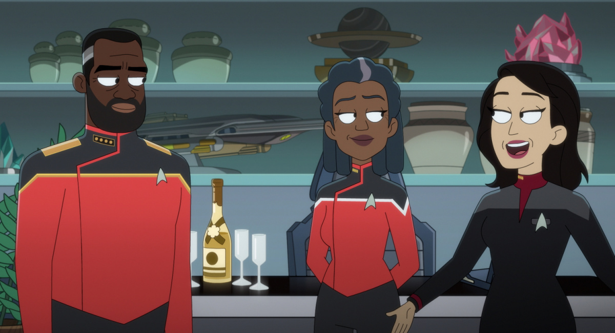 Phil Lamarr as Admiral Freeman, Dawnn Lewis as Captain Carol Freeman and Lycia Naff as Captain Gomez of the Paramount+ series 'Star Trek: Lower Decks.