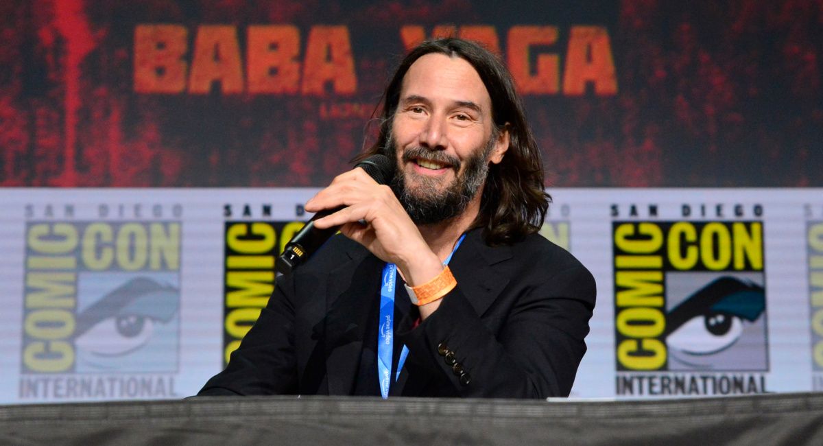 Keanu Reeves speaks onstage at Comic-Con at San Diego Convention Center