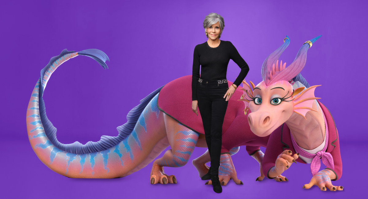 Jane Fonda and her character The Dragon in “Luck,” premiering August 5, 2022 on Apple TV+.