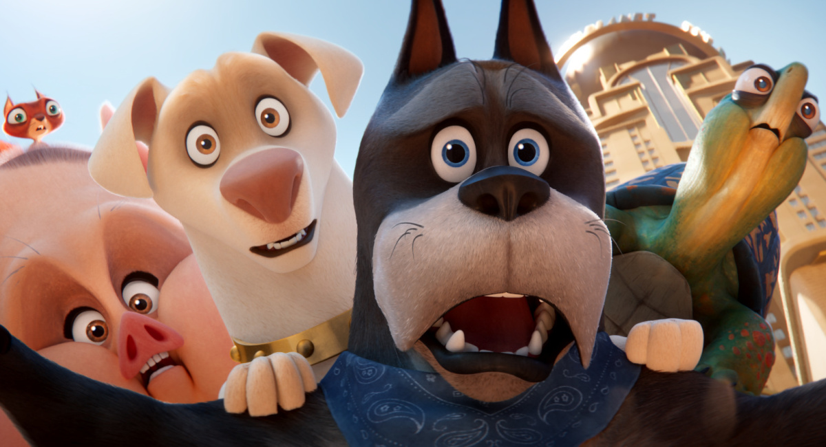 Diego Luna as Chip, Vanessa Bayer as PB, Dwayne Johnson as Krypto, Kevin Hart as Ace and Natasha Lyone as Merton in Warner Bros. Pictures’ animated action adventure 'DC League of Super-Pets.'