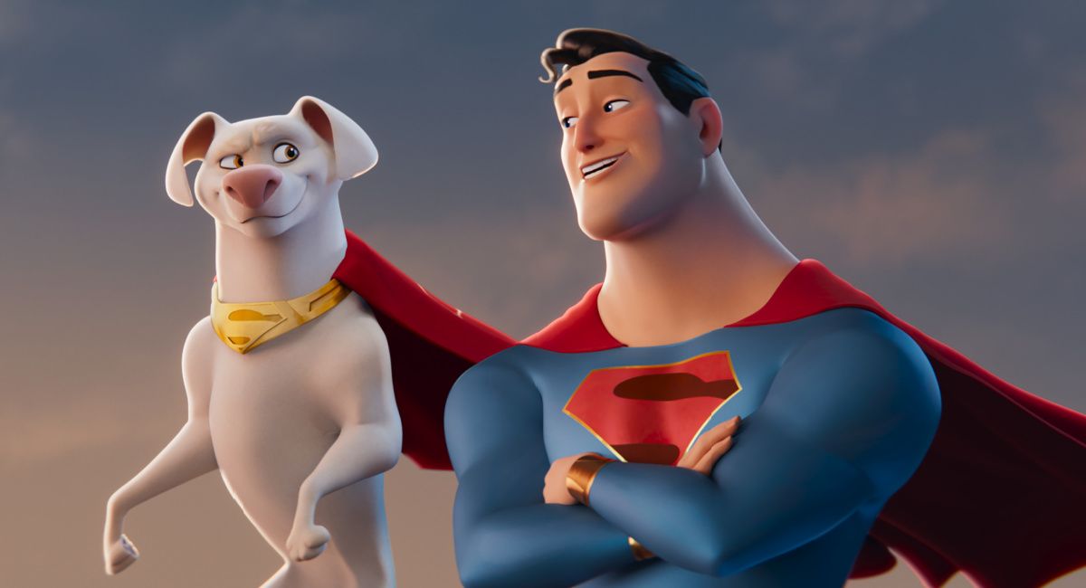 Dwayne Johnson as Krypto and John Krasinski as Superman in Warner Bros. Pictures’ animated action adventure 'DC League of Super-Pets,' a Warner Bros. Pictures release.