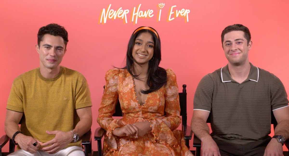 Darren Barnet, Maitreyi Ramakrishnan, and Jaren Lewison star in Netflix's 'Never Have I Ever,' season 3.