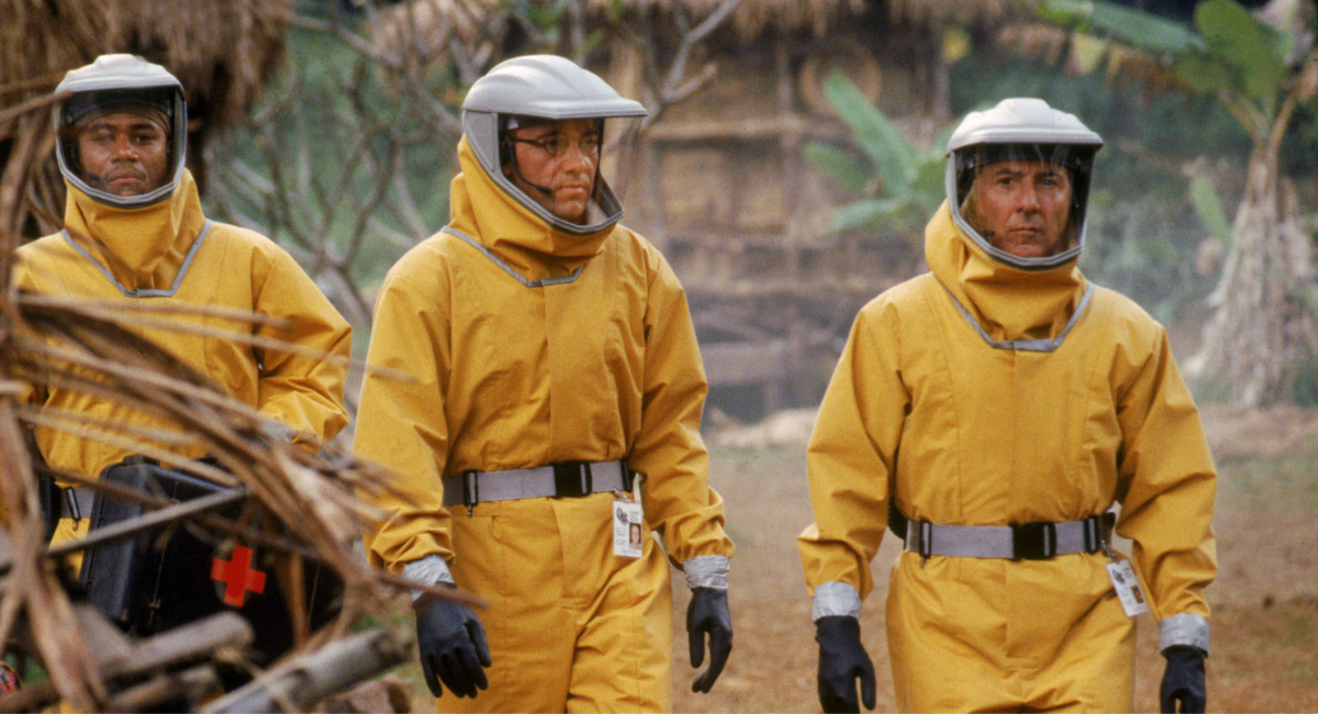 Cuba Gooding Jr., Kevin Spacey, and Dustin Hoffman in Wolfgang Peterson's 'Outbreak.'