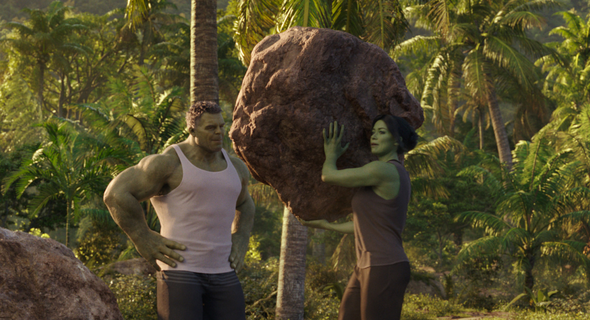 Mark Ruffalo as Smart Hulk / Bruce Banner and Tatiana Maslany as Jennifer "Jen" Walters/She-Hulk in Marvel Studios' 'She-Hulk: Attorney at Law.'