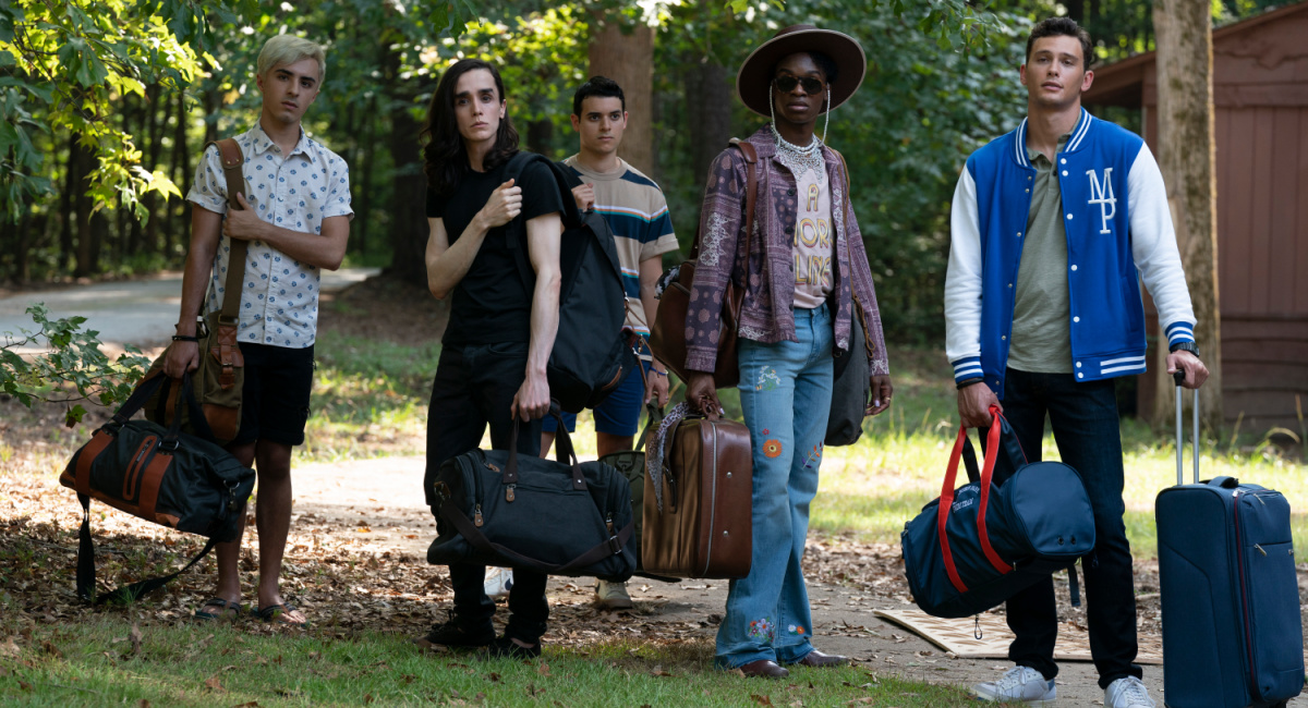 Darwin del Fabro as Gabriel, Austin Crute as Toby, and Cooper Koch as Stu in Peacock's 'They/Them.'