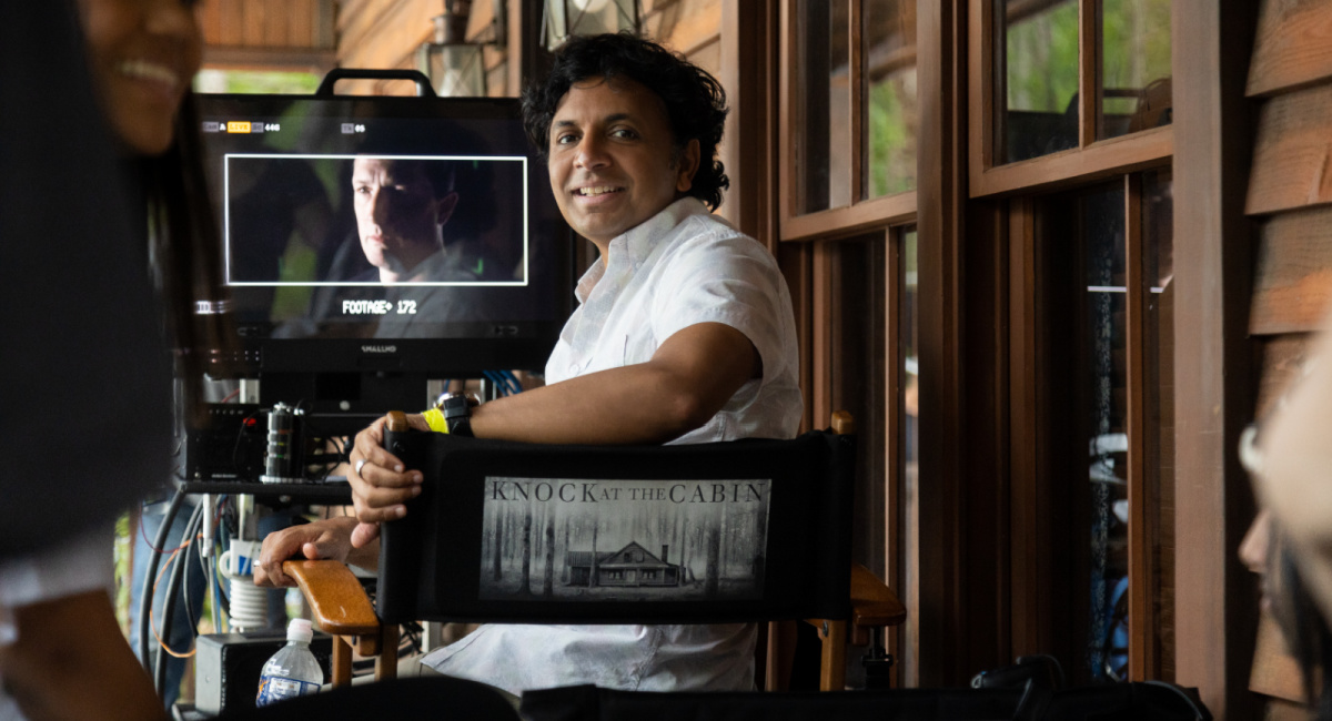 On the sets of his film 'Knock at the Cabin', director and co-writer M.  Night Shyamalan.