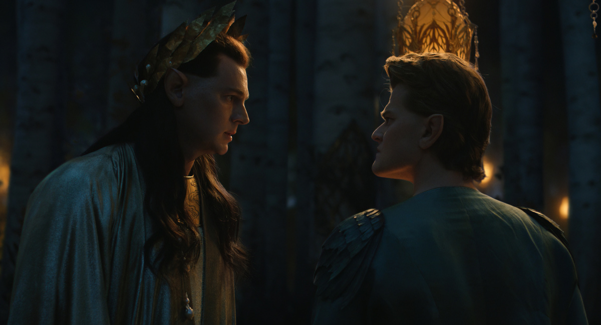 (L to R) Benjamin Walker (High King Gil-galad), and Robert Aramayo (Elrond) in Prime Video's 'The Lord of the Rings: The Rings of Power.'