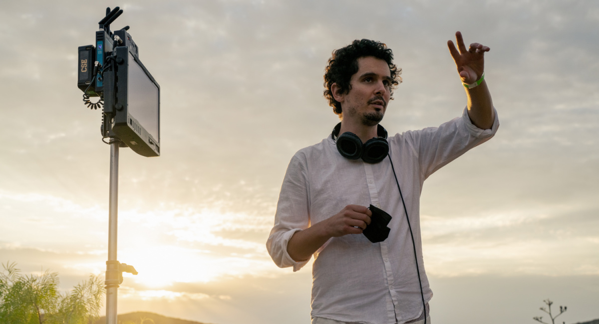Director Damien Chazelle on the set of 'Babylon' from Paramount Pictures.