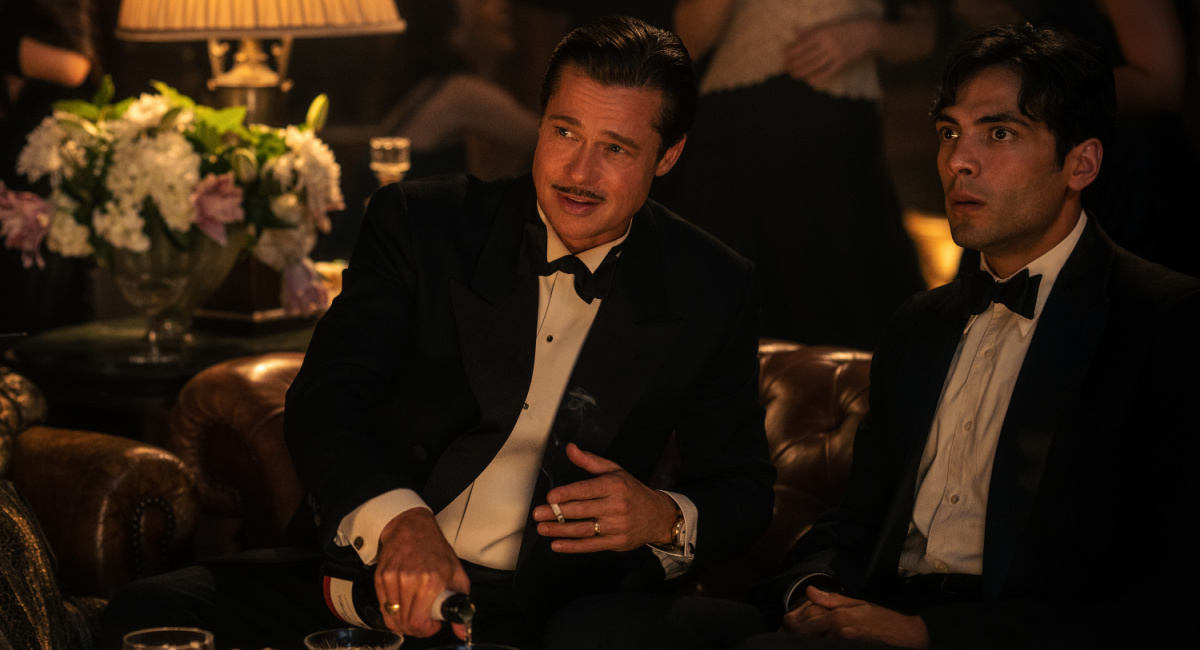 Brad Pitt plays Jack Conrad and Diego Calva plays Manny Torres in 'Babylon' from Paramount Pictures.