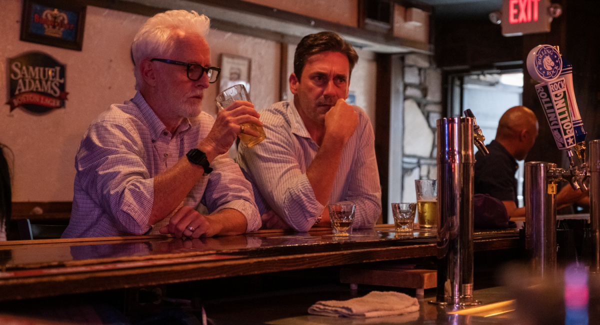 (L to R) John Slattery and Jon Hamm in 'Confess, Fletch.'