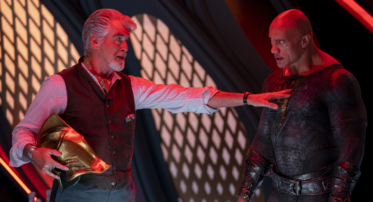 Pierce Brosnan as Dr. Fate and Dwayne Johnson as Black Adam in New Line Cinema’s action adventure 'Black Adam.'