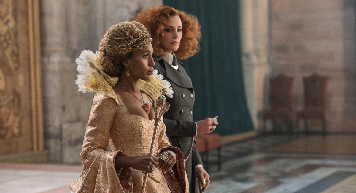 Kerry Washington as Professor Dovey, and Charlize Theron as Lady Lesso in 'The School for Good and Evil.'