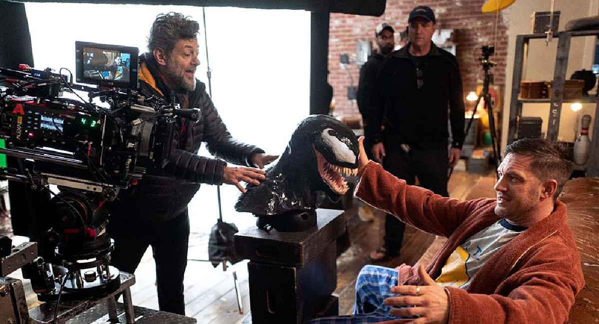 Directors Andy Serkis and Tom Hardy on the set of 'Venom: Let There Be Carnage' 2021.