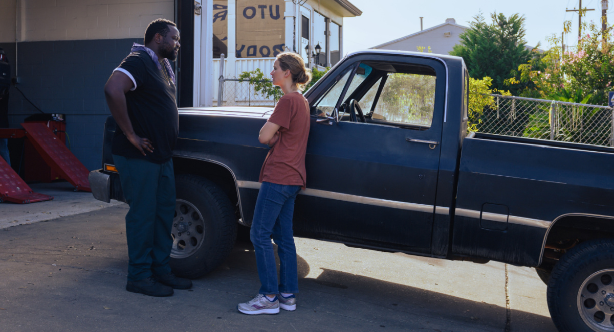 Brian Tyree Henry and Jennifer Lawrence in 'Causeway,' premiering November 4, 2022 on Apple TV+.