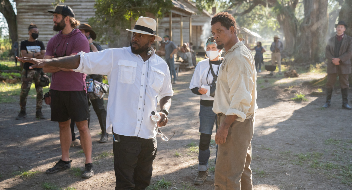 Director Antoine Fuqua and Will Smith behind the scenes of 'Emancipation,' premiering December 9, 2022 on Apple TV+.