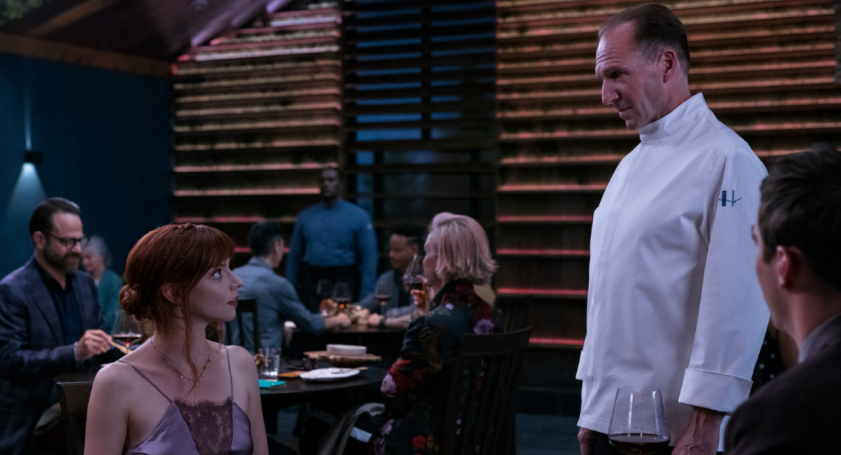 Anya Taylor-Joy and Ralph Fiennes in the film 'The Menu.'