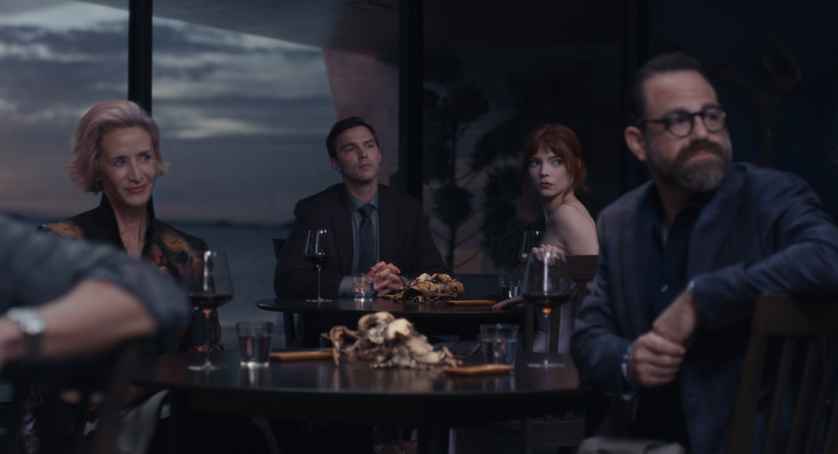 Janet McTeer, Nicholas Hoult, Anya Taylor-Joy, and Paul Adelstein in the film 'The Menu.'