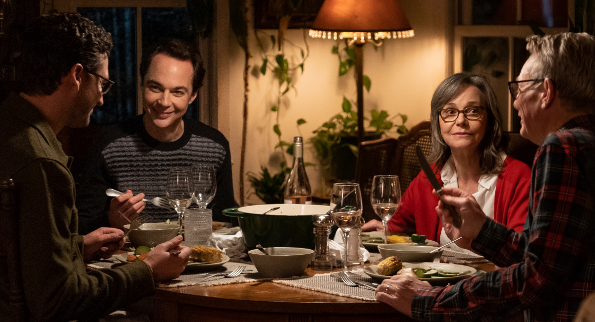 Ben Aldridge stars as Kit Cowan, Jim Parsons as Michael Ausiello, Sally Field as Marilyn and Bill Irwin as Bob in director Michael Showalter’s 'Spoiler Alert,'