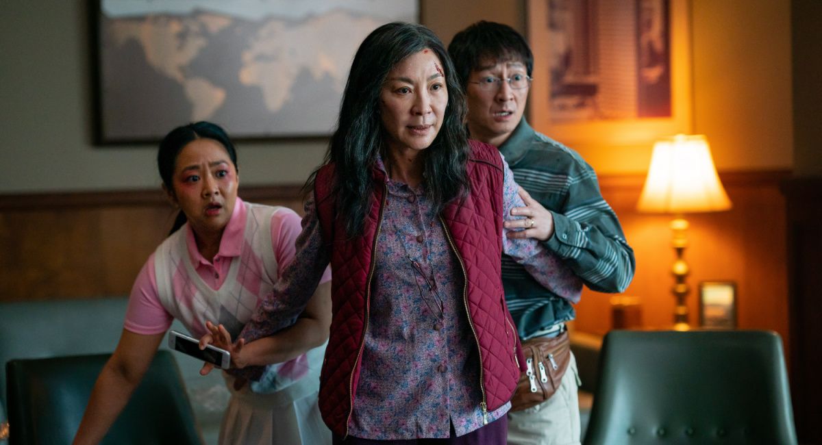 Stephanie Hsu, Michelle Yeoh, and Ke Huy Quan in 'Everything Everywhere All at Once.'