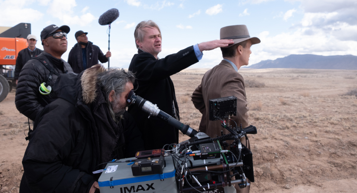 Director Christopher Nolan and Cillian Murphy on the set of 'Oppenheimer.'