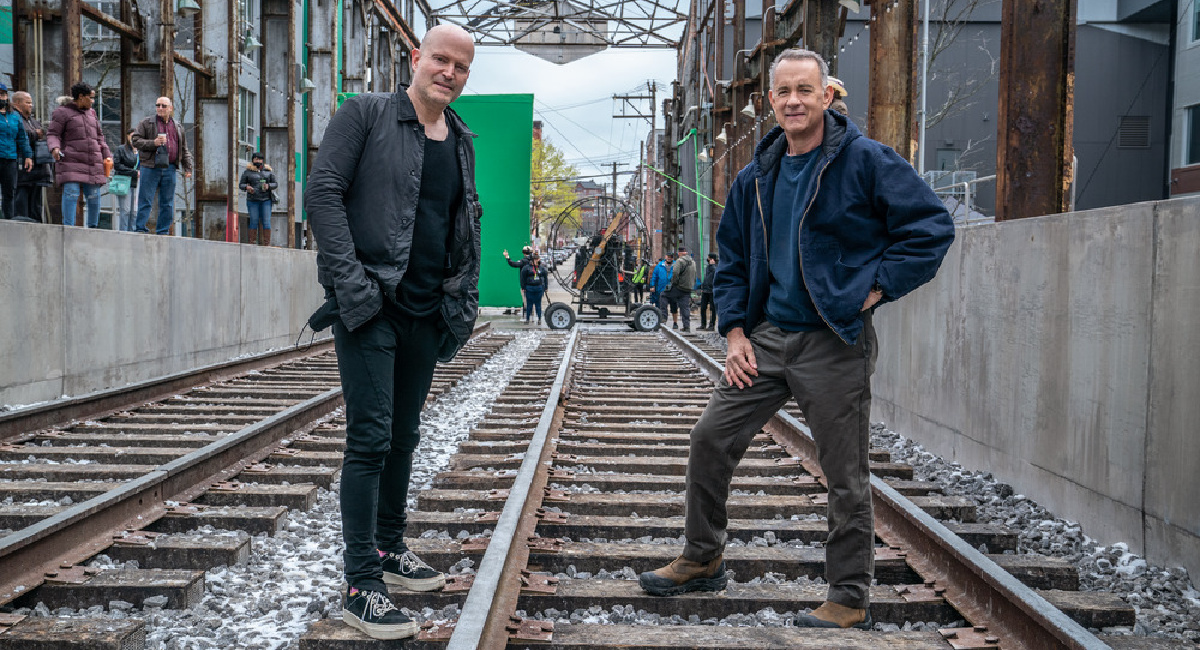 Director Marc Forster, left, and Tom Hanks on the set of Columbia Pictures 'A Man Called Otto.'