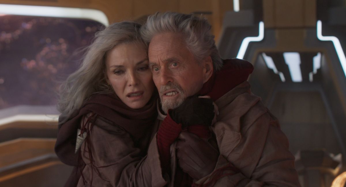 Michelle Pfieffer as Janet van Dyne and Michael Douglas as Hank Pym in Marvel Studios' 'Ant-Man and the Wasp: Quantumania.'