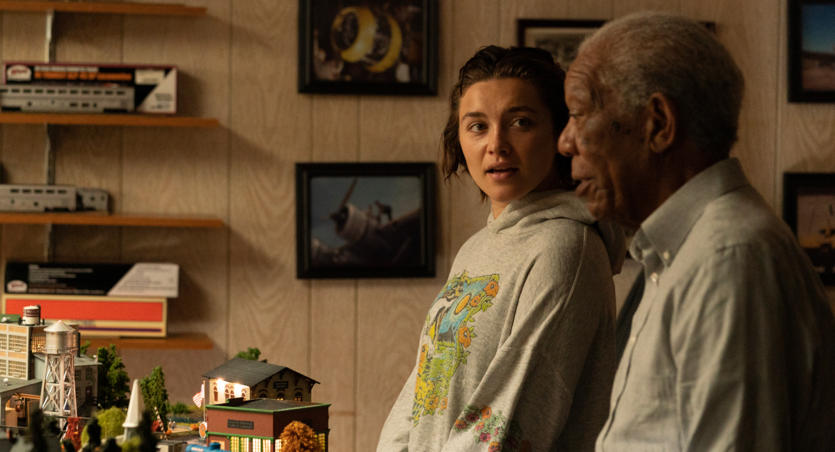 Florence Pugh as Alison and Morgan Freeman as Daniel in Metro Goldwyn Mayer Pictures' film A Good Person directed by Jack Braff.