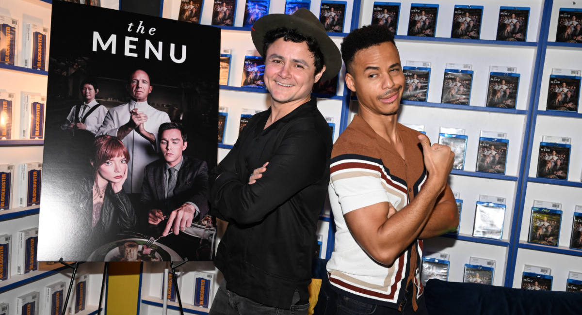 Arturo Castro and Mark St. Cyr at 'The Menu' Blu-ray release party at the Blockbuster Pop Up in Hollywood, CA.