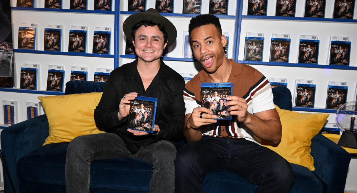 Arturo Castro and Mark St. Cyr at 'The Menu' Blu-ray release party at the Blockbuster Pop Up in Hollywood, CA.